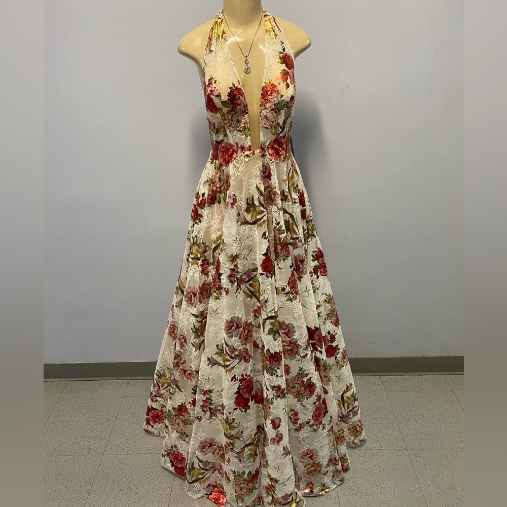 Floral Halter Neck Maxi Dress